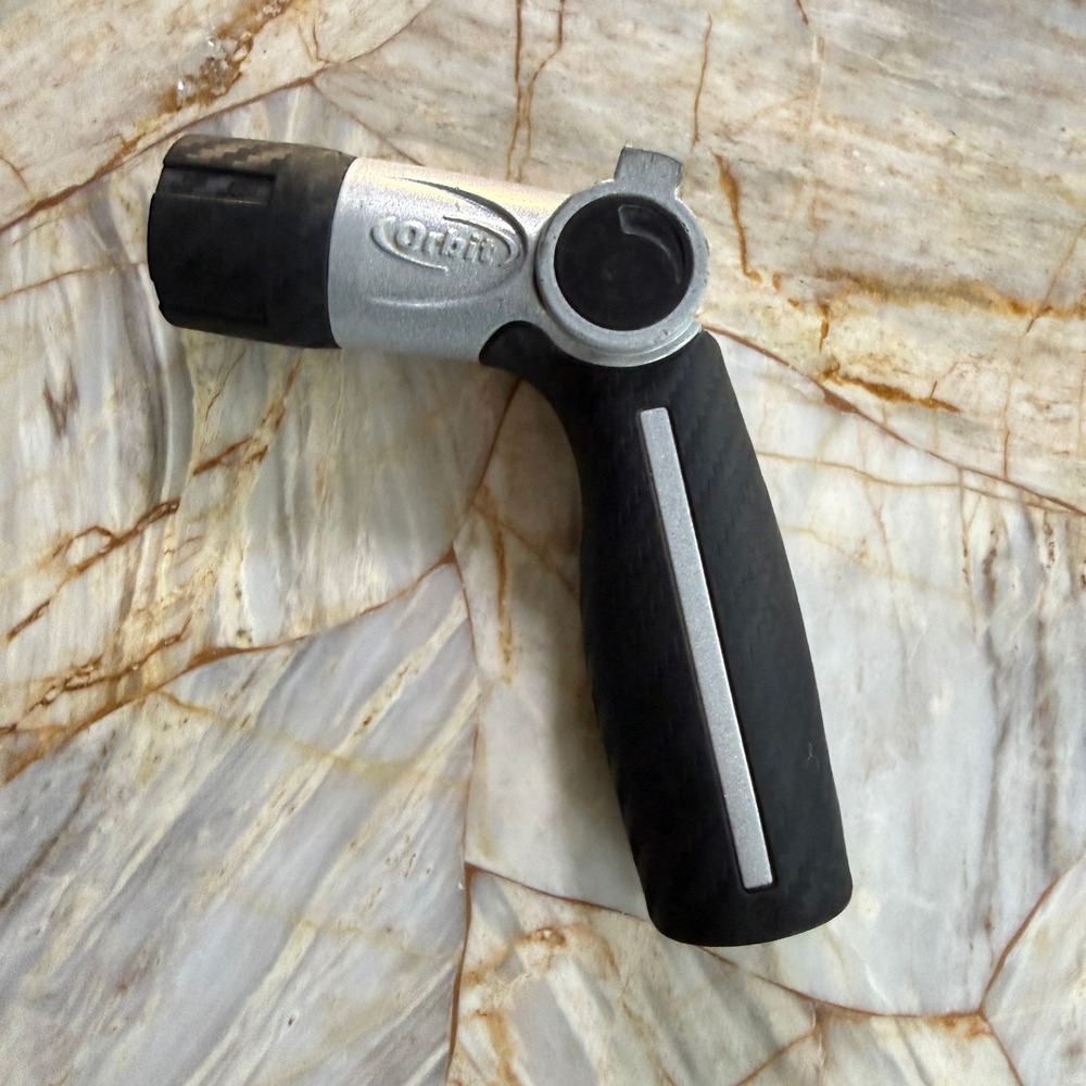 Orbit Metal Garden Hose Spray Nozzle Fiber Grip Thumb Control Silver Black